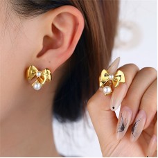 E01200G Women Stainless Steel Bow Tie Earring 