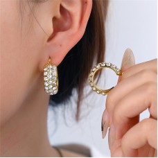 E01202G Women Crystal Pave Stainless Steel Earring